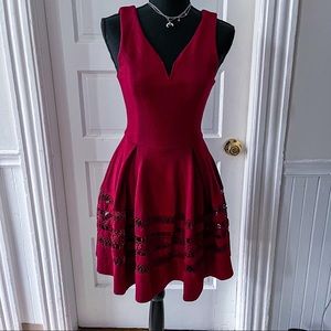 Annabella Maroon Deep V-Neck Cocktail Dress